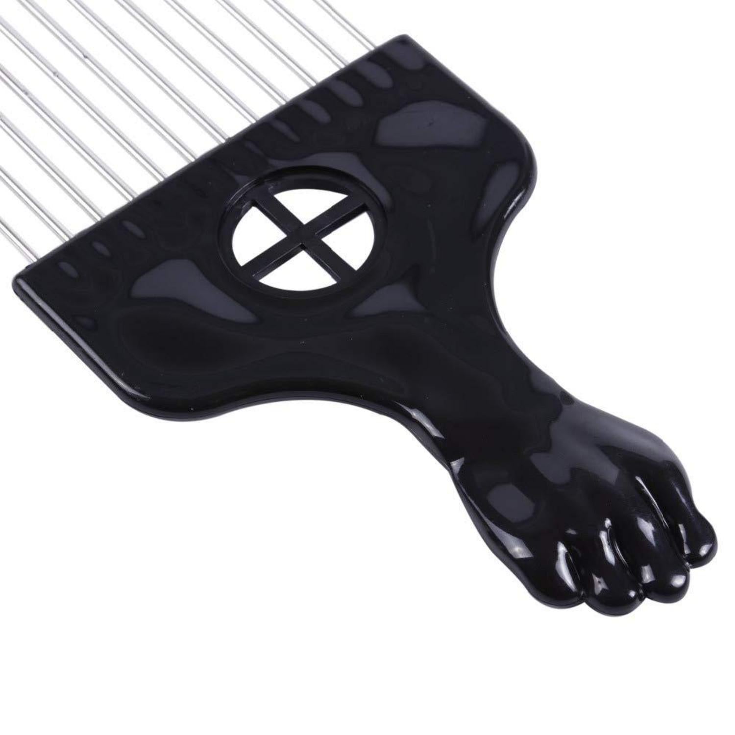 3er Afro Pick Comb Kamm Set, Breite Zähne, Metall-Griff, Schwarz