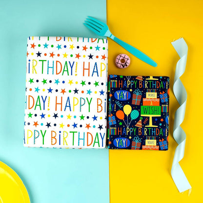 Geburtstags Geschenkpapierrolle 3 Designs 43.2x305cm Mini-Rolle