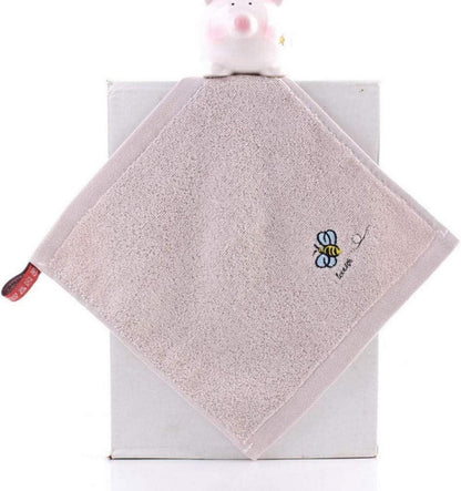 Leicht & weich: 4er Pack Gästetücher Baumwolle, 25x25cm, weiß, pink, blau, braun - Cartoon Stickerei - Kinder Baby Handtücher