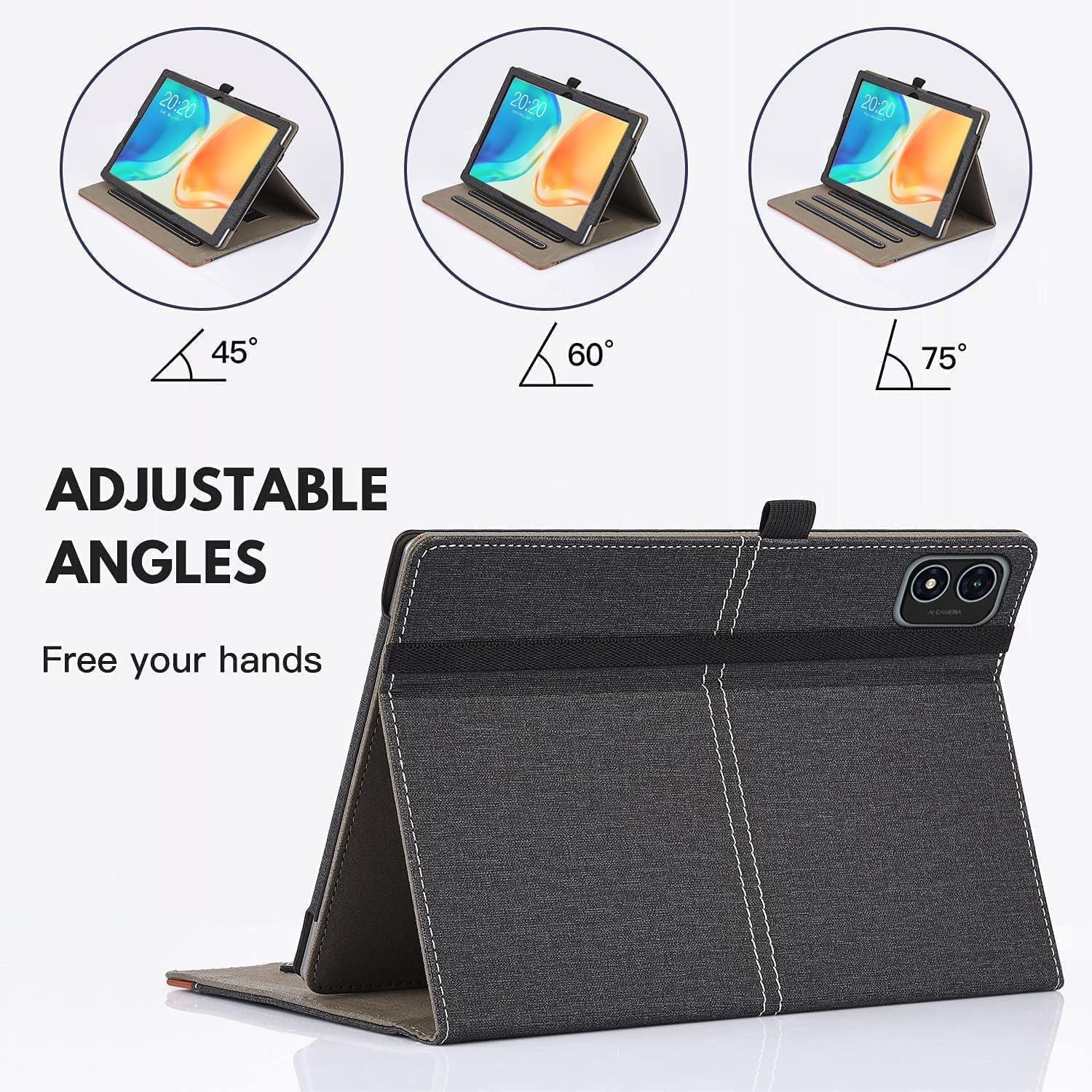 DLveer PU Leder Tablet Hülle Teclast P40HD/P40S 10 Zoll - Multi-Winkel-Ständer & Tasche, Schwarz