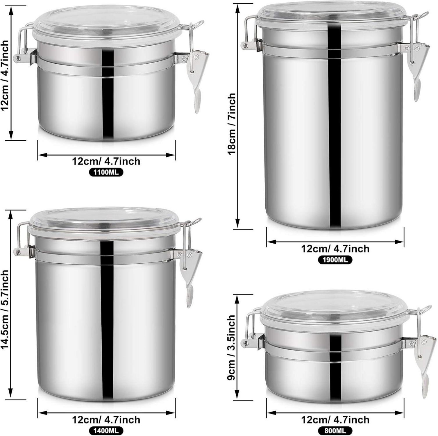 Vorratsdosen Edelstahl Luftdicht Set 4-teilig - Küchenkanister Vorratsbehälter Müsli Zucker Müsli Kaffee