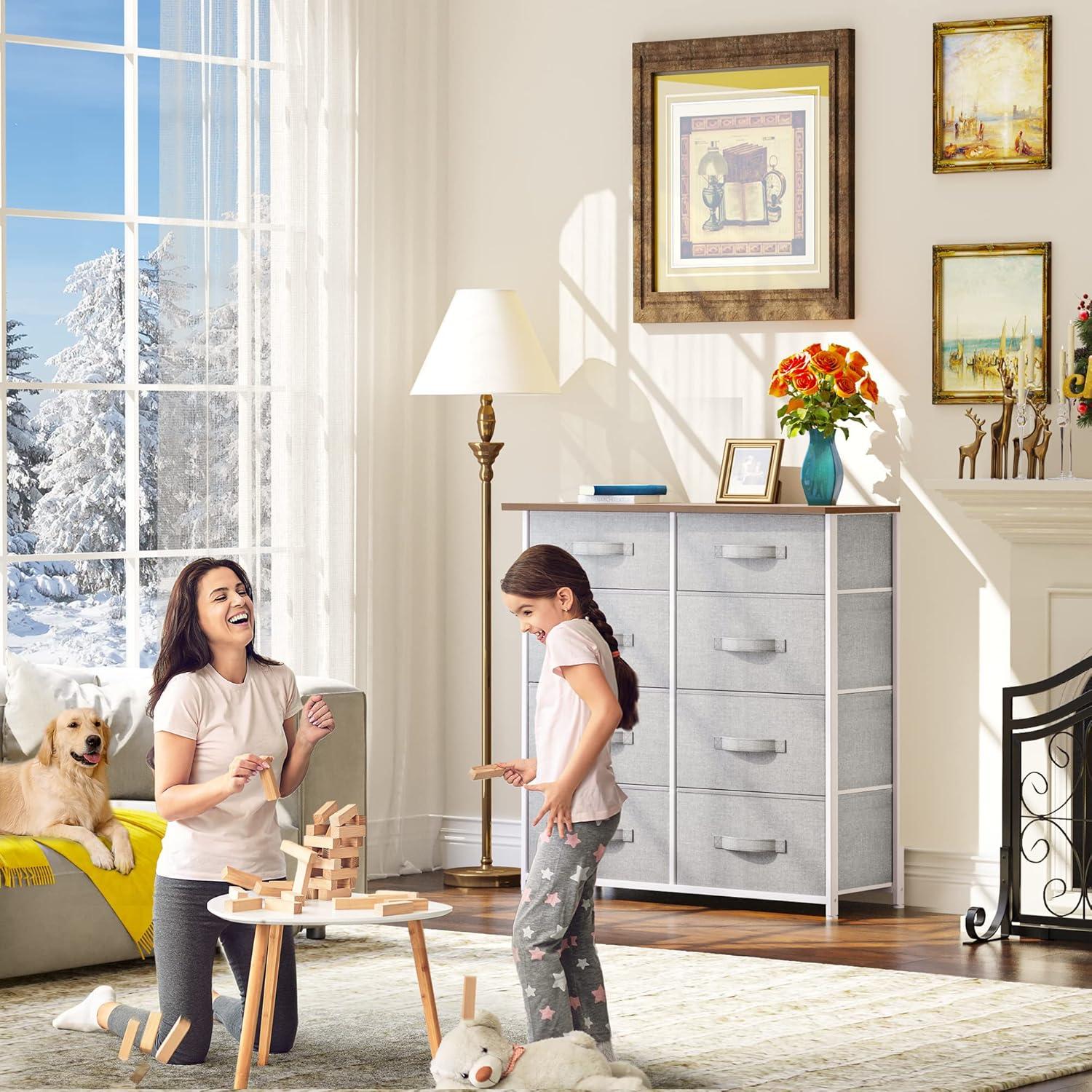 YITAHOME Kommode mit 8 Schubladen Stoff Schrank Moderner Stil Schlafzimmer Wohnzimmer Kinderzimmer Flur Hellgrau