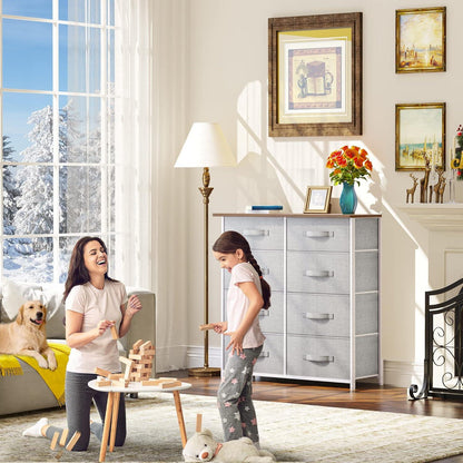 YITAHOME Kommode mit 8 Schubladen Stoff Schrank Moderner Stil Schlafzimmer Wohnzimmer Kinderzimmer Flur Hellgrau