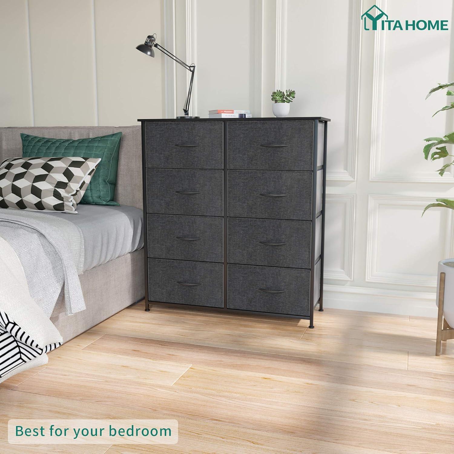 YITAHOME Kommode Schrank 8 Schubladen Stoff Schwarz Industrial Stil