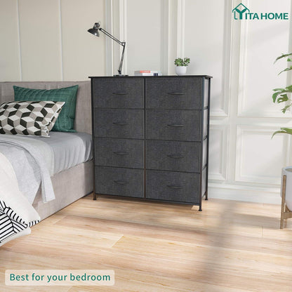 YITAHOME Kommode Schrank 8 Schubladen Stoff Schwarz Industrial Stil