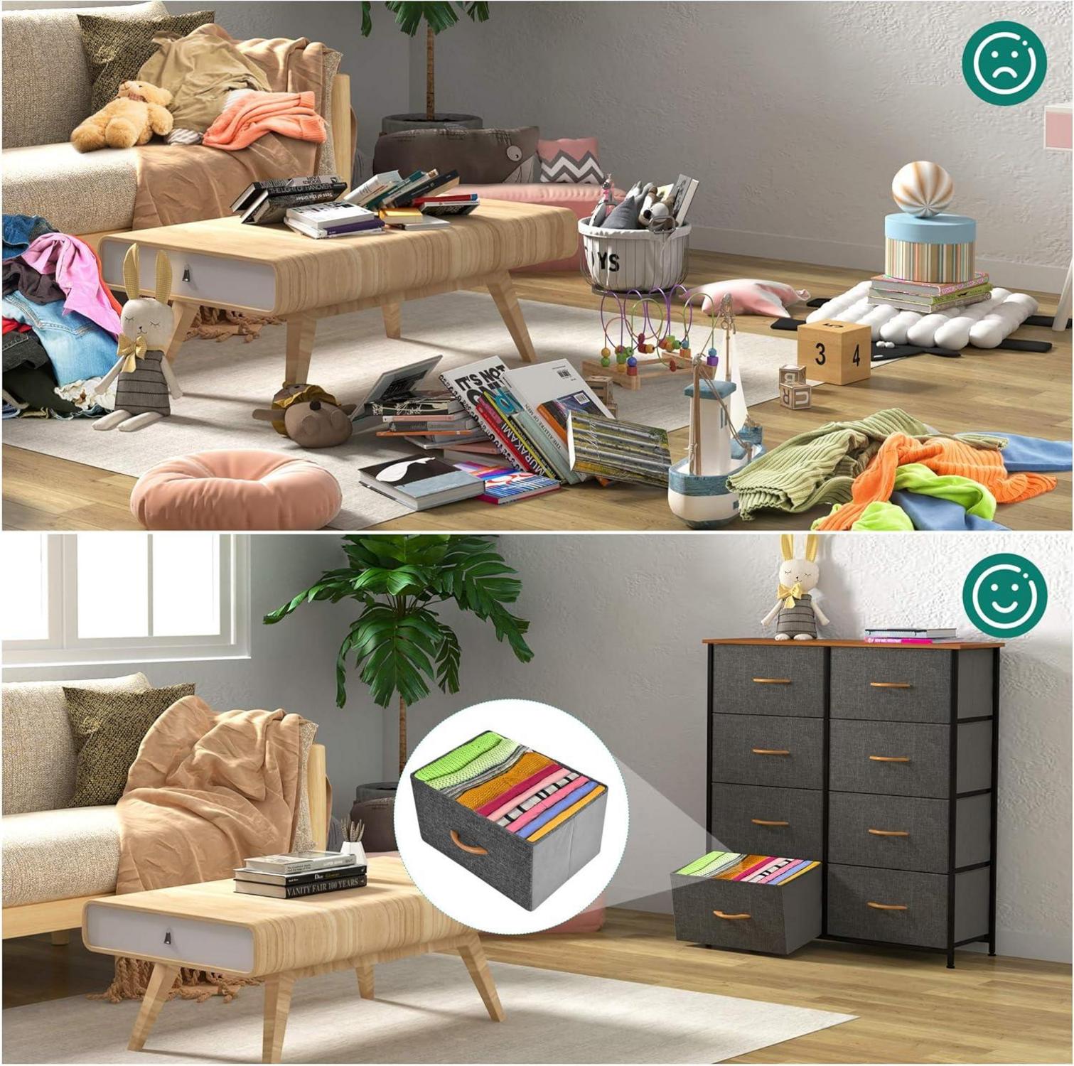 YITAHOME Kommode Industrial Stil Aufbewahrung 8 Schubladen Stoff Dunkelgrau