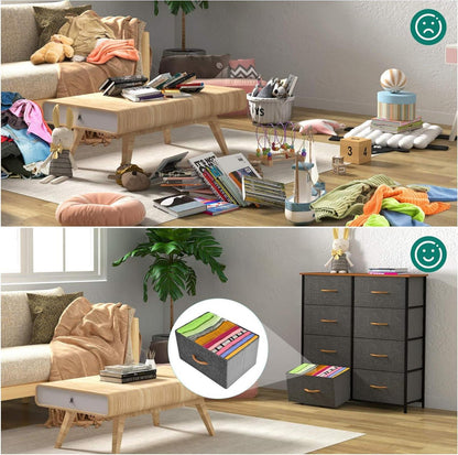 YITAHOME Kommode Industrial Stil Aufbewahrung 8 Schubladen Stoff Dunkelgrau