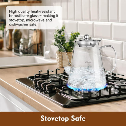 Teekanne Glas Zpose 1200ml Siebeinsatz Borosilikatglas Hitzebeständig