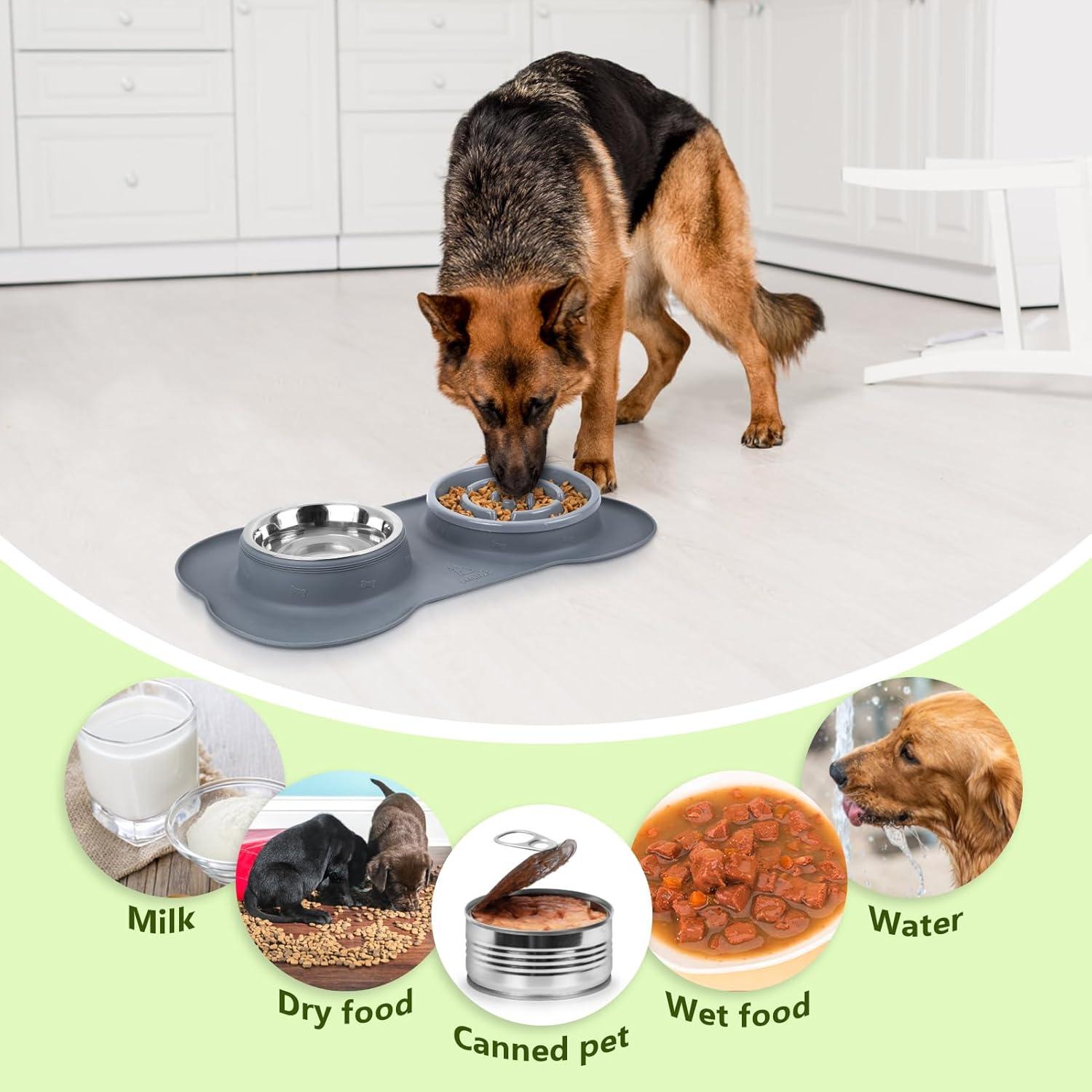 Pecute Langsamer Fressnapf Hunde Katzen Edelstahl Silikon Grau