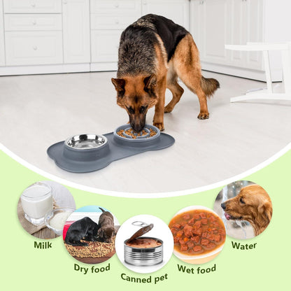 Pecute Langsamer Fressnapf Hunde Katzen Edelstahl Silikon Grau