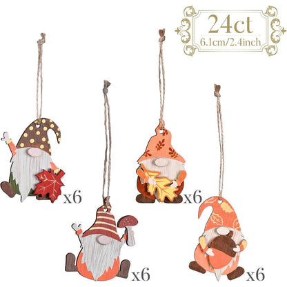 Herbstdeko Holz Anhänger 24er Set 4.5-5.5cm Zwerg Wichtel