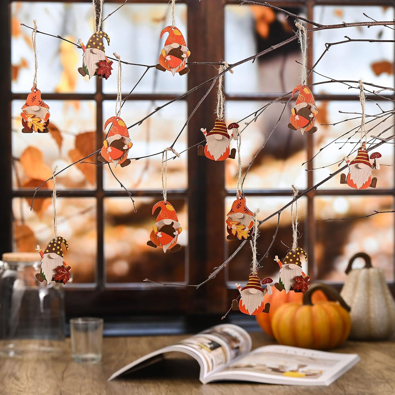 Herbstdeko Hänger Figuren Set 24 Stück 4.5-5.5cm Ahornblatt Pilz Zwerg Wichtel