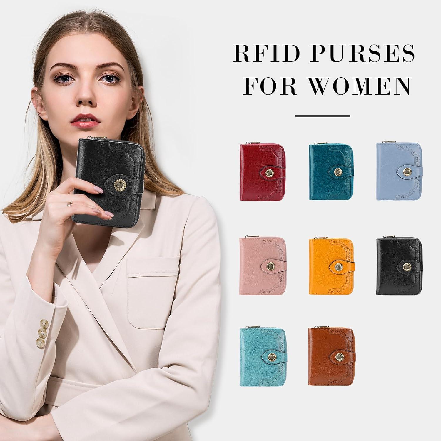 Portemonnaie Damen Klein RFID-Blockierung Leder Weinrot