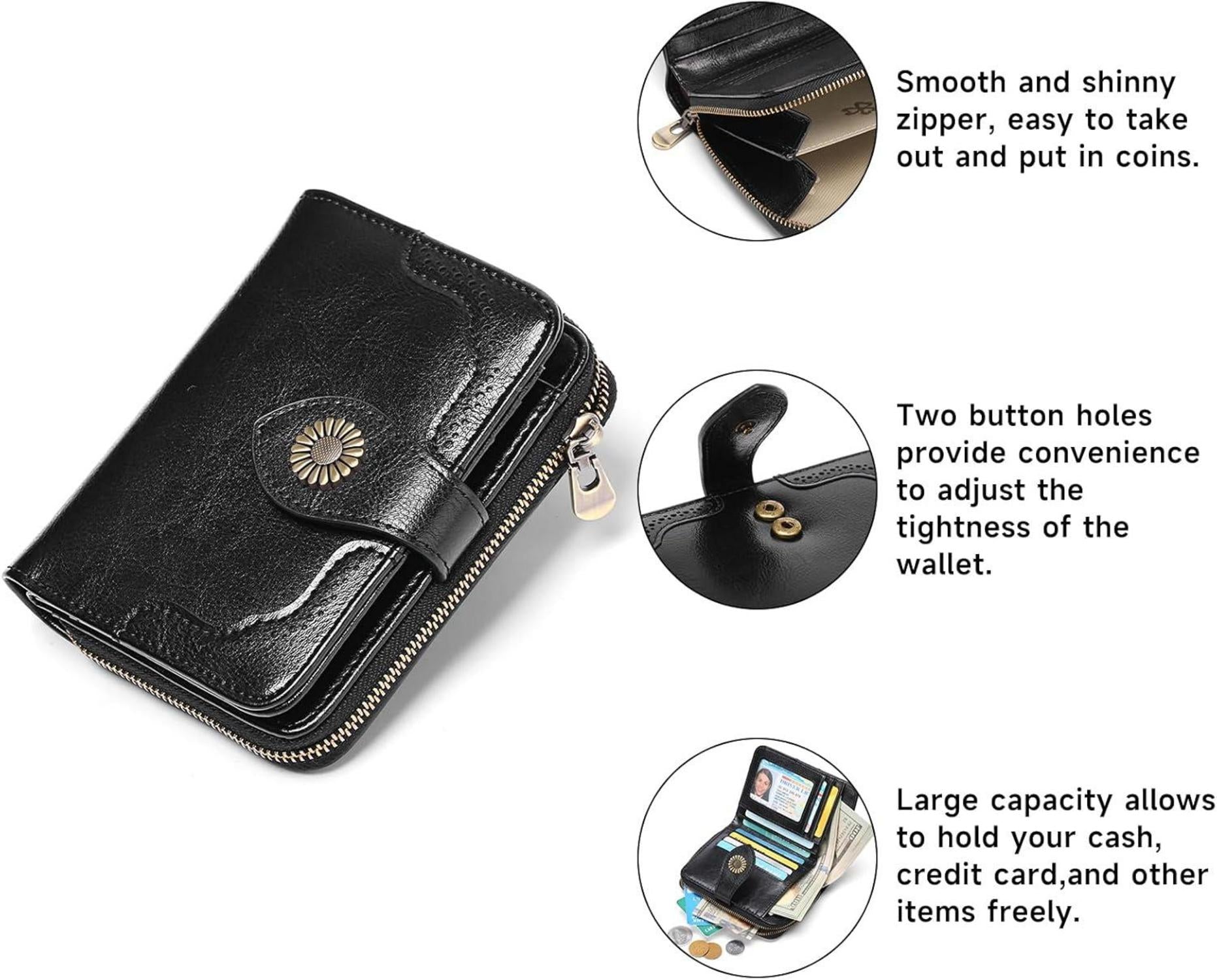 SENDEFN Damen Portemonnaie RFID Leder Klein Schwarz