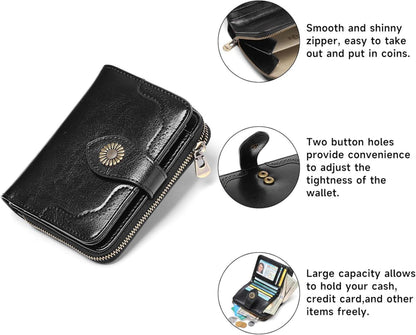 SENDEFN Damen Portemonnaie RFID Leder Klein Schwarz