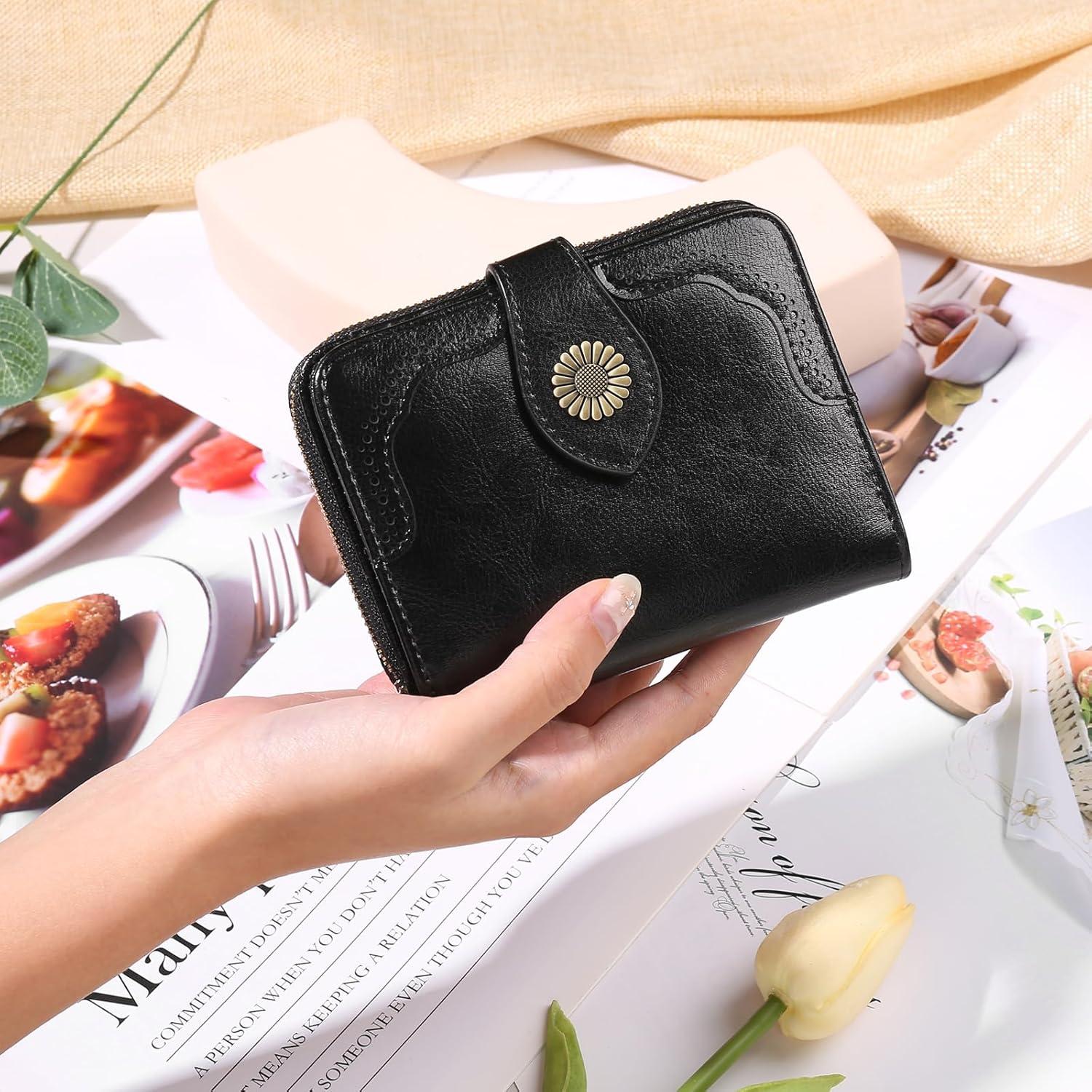 SENDEFN RFID Portemonnaie Damen Klein Schwarz Leder Brieftasche