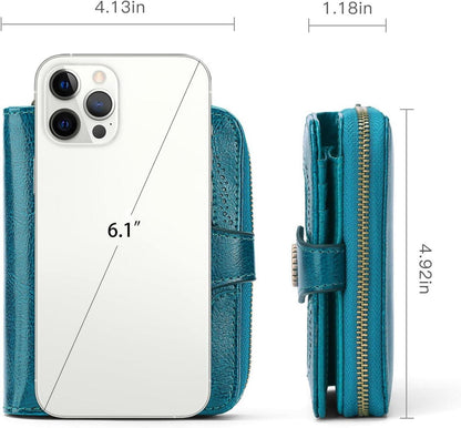 SENDEFN RFID Damen Klein Geldbörse Leder 12 Karten Münzfach Blau