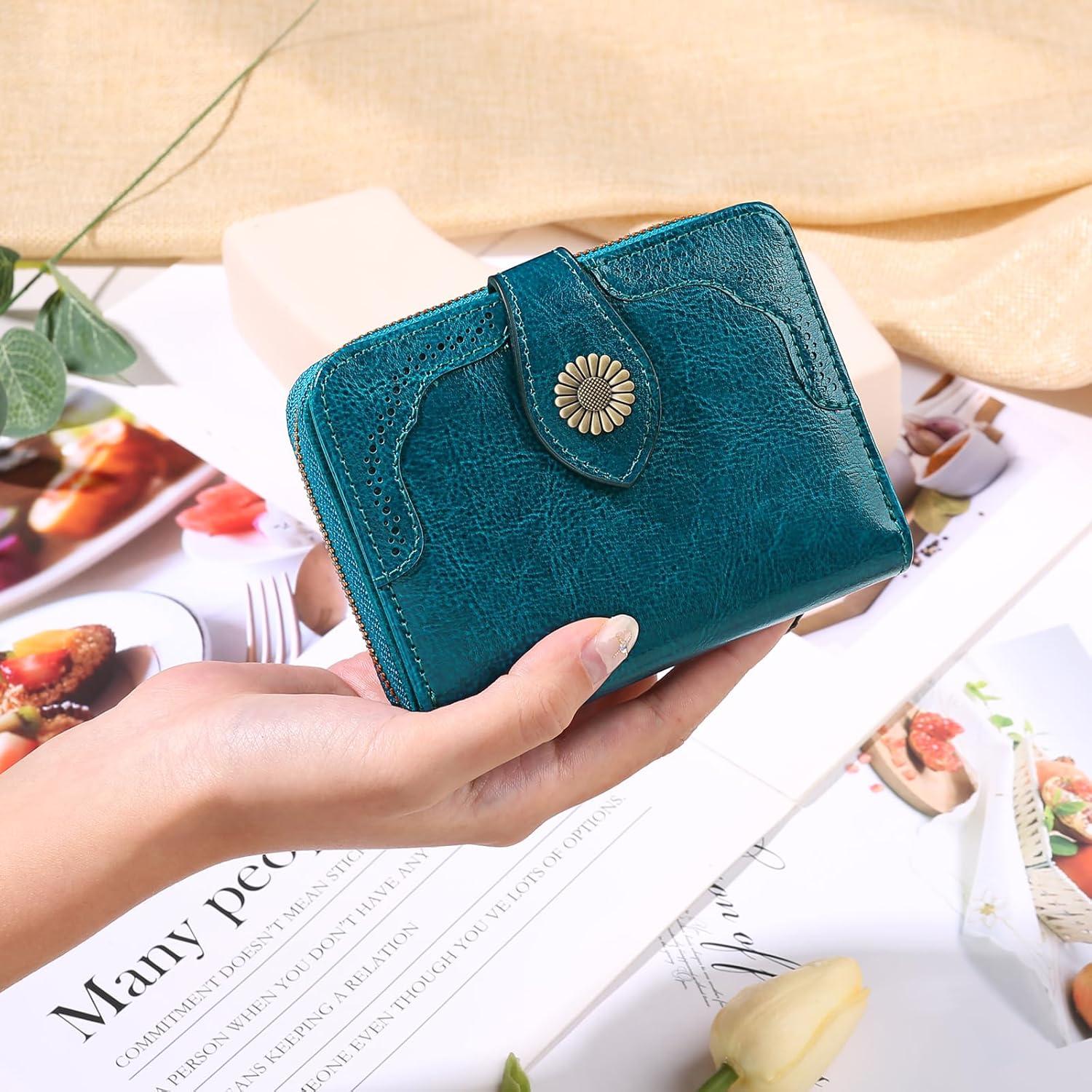 SENDEFN RFID Damen Portemonnaie Klein Leder Geldbörse Blau