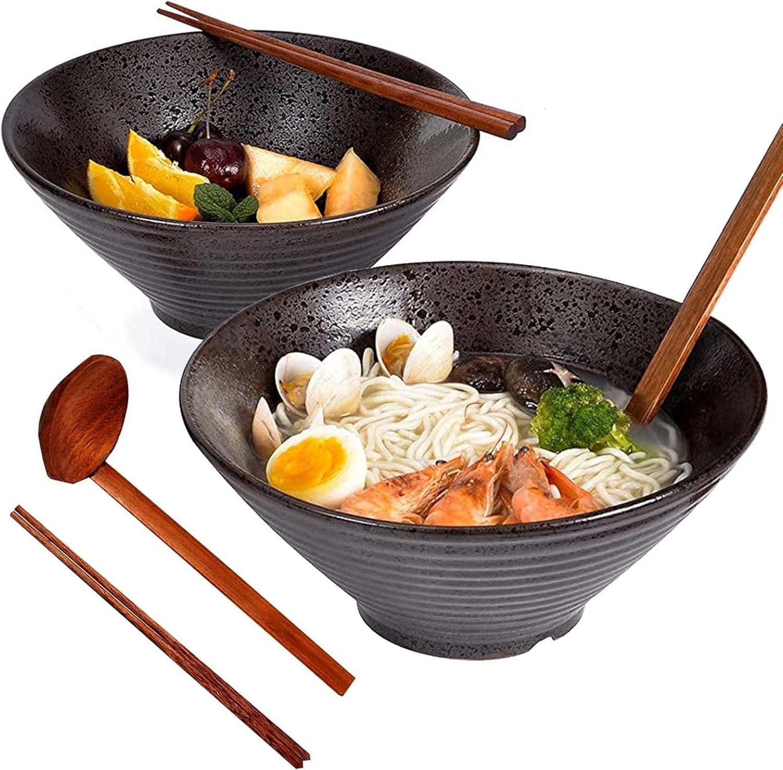 Japanische Vintage Ramen Schüsseln Set - 6-teiliges 1000ml Keramik Set