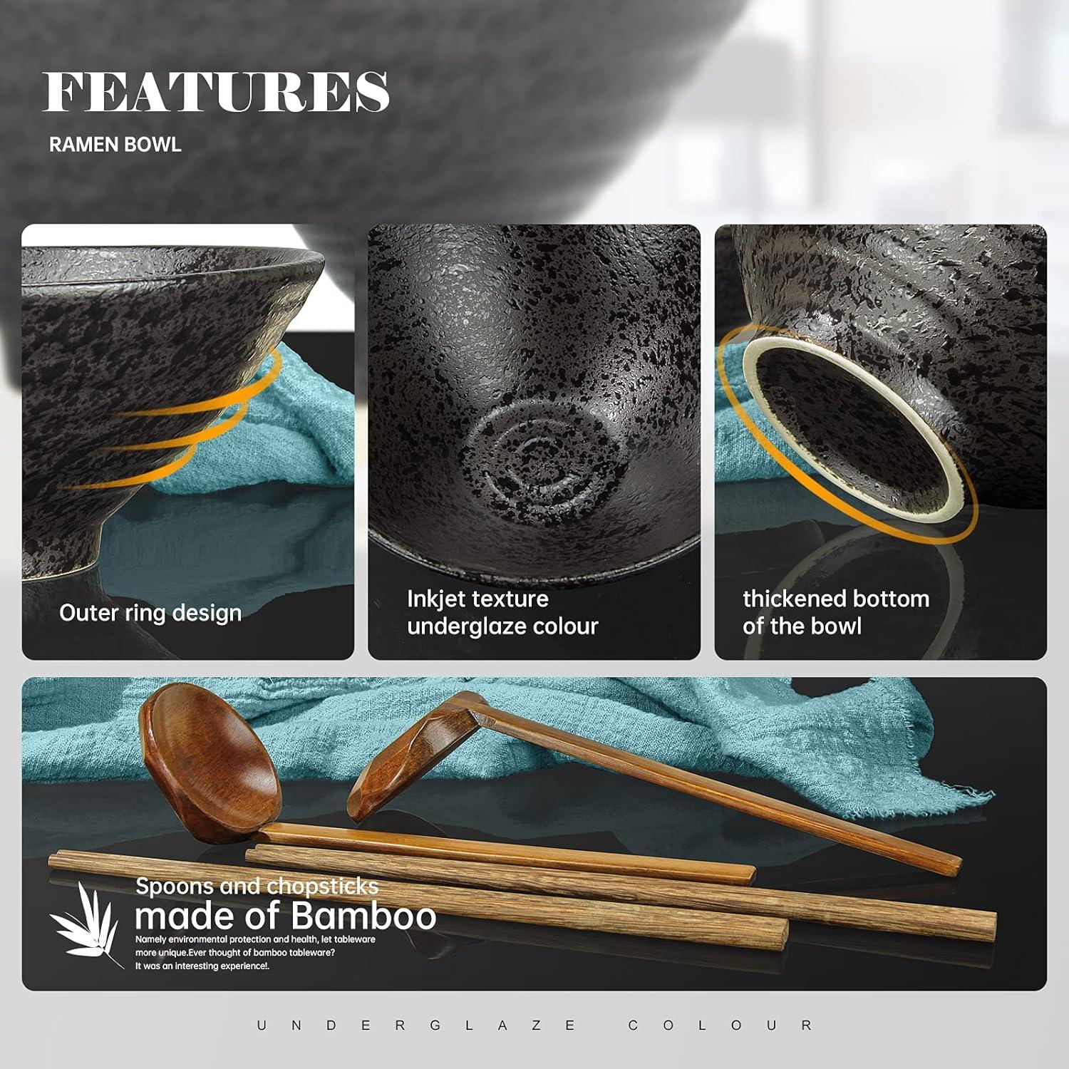 Japanische Vintage Ramen Schüsseln Set - 6-teiliges 1000ml Keramik Set