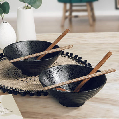 Japanische Ramen Schüssel Set - 2 Vintage Keramik Schalen 1000ml
