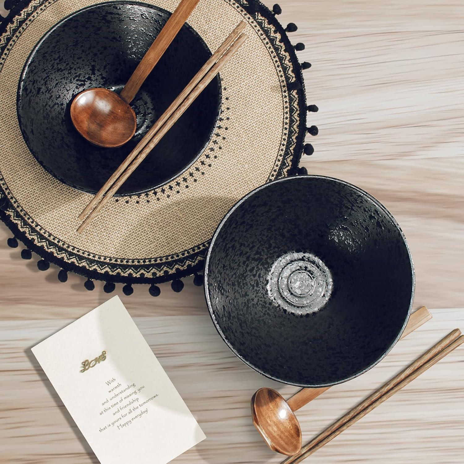 Japanische Ramen Schüssel Set - 2 Vintage Keramik Schalen 1000ml