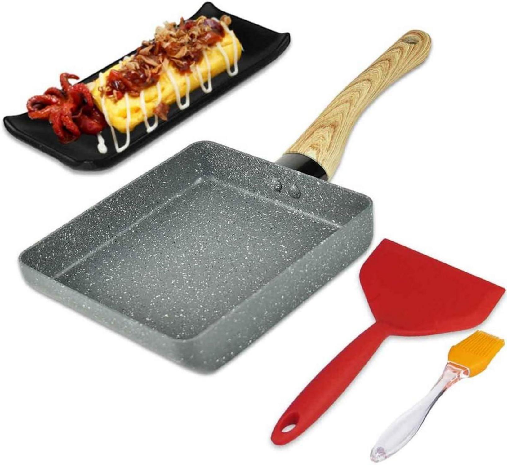 Japanese Omelette Pan Non Stick Coating Tamagoyaki Egg Pan Kit Gray