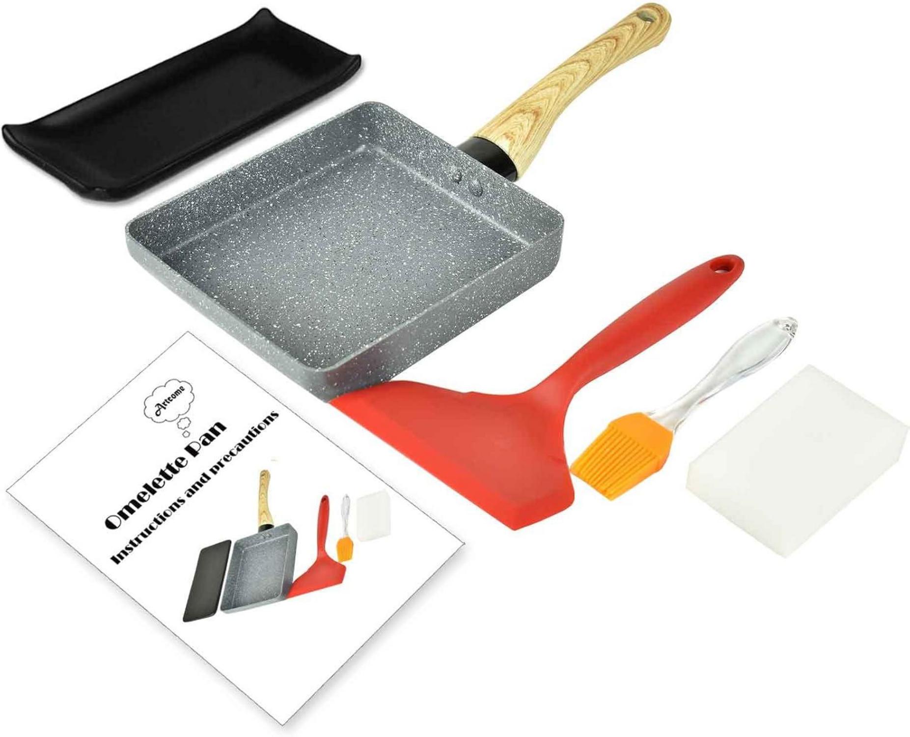 Japanese Tamagoyaki Omelette Pan Set with Silicone Spatula & Brush