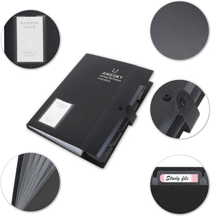 Dokumentenmappe A4 Fächermappe 6 Taschen Tragbar Ordner Schwarz
