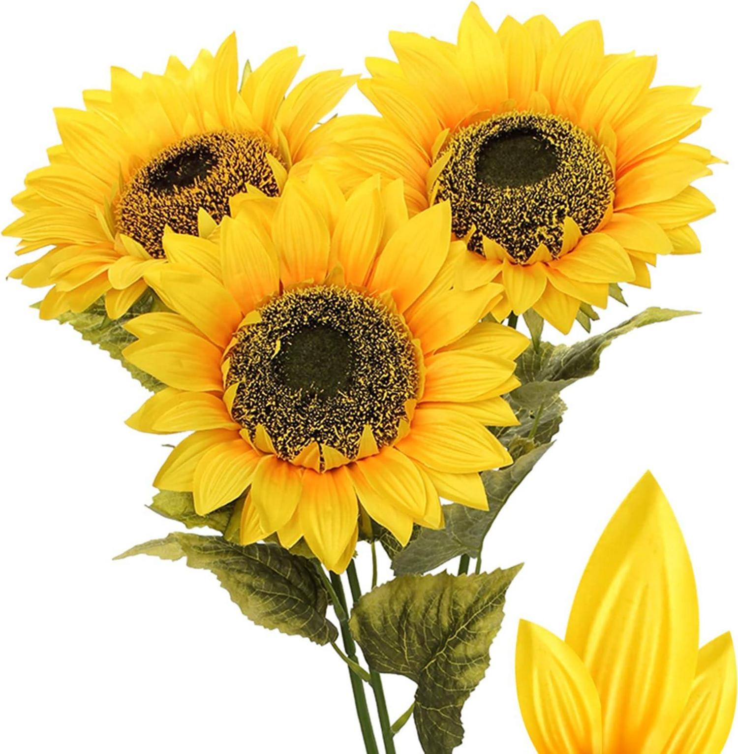 Künstliche Sonnenblumen Deko Blumen Groß Gelb 3 Stücke 9 Zoll