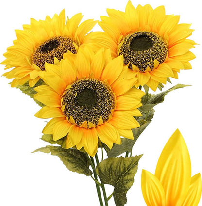 Künstliche Sonnenblumen Deko Blumen Groß Gelb 3 Stücke 9 Zoll