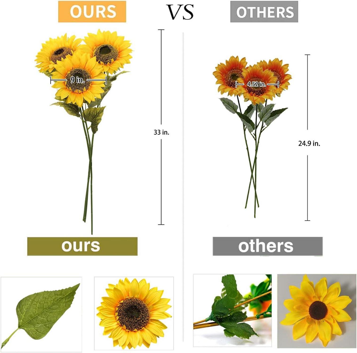 Künstliche Sonnenblumen Deko Blumen Groß Gelb 3 Stücke 9 Zoll
