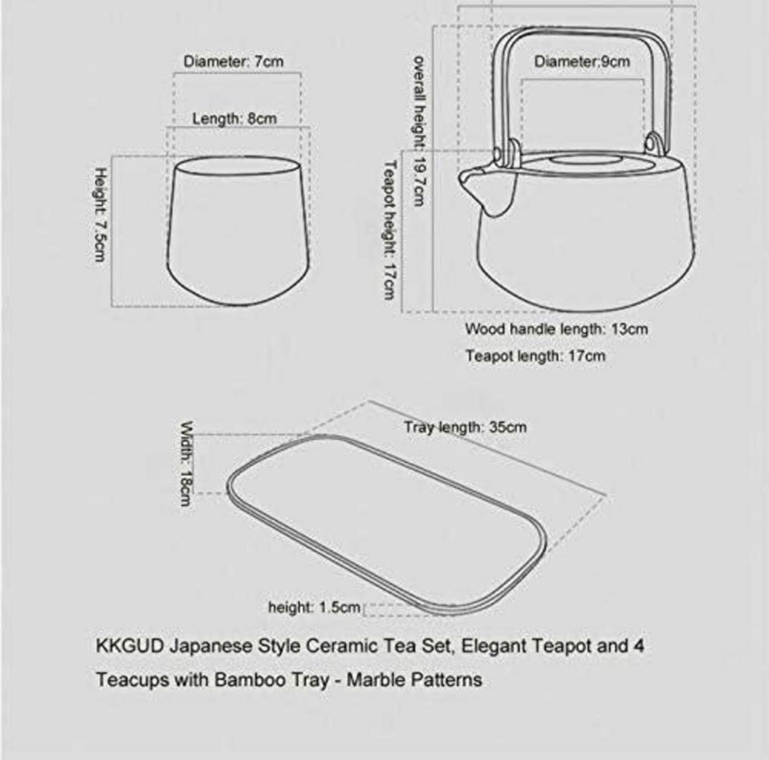 Japanisches Keramik Teeset für 4 Personen mit Holztablett - Schwarz