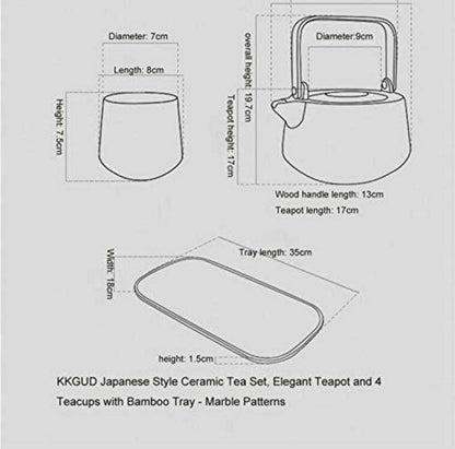 Japanisches Keramik Teeset für 4 Personen mit Holztablett - Schwarz