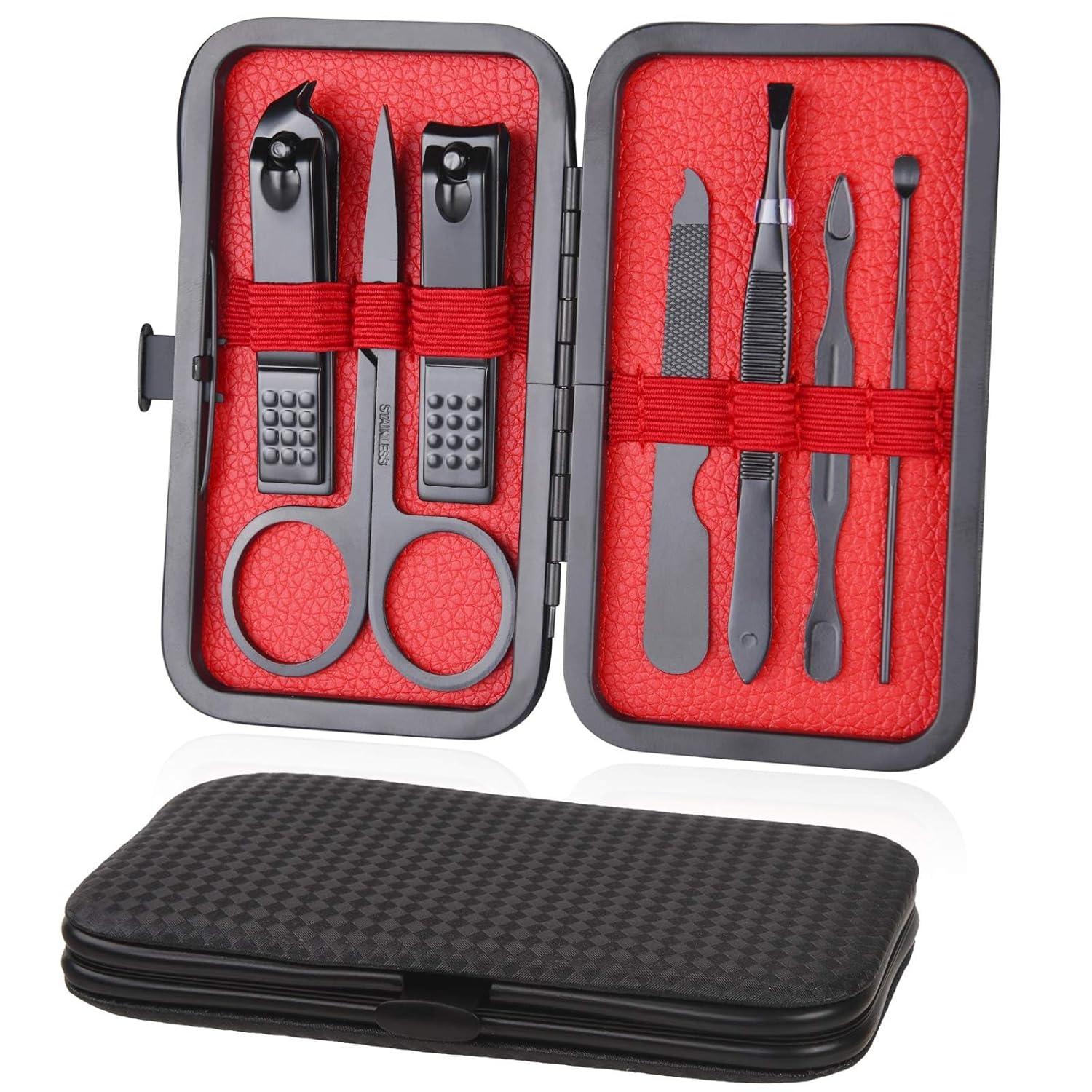 Maniküre Pediküre Set Edelstahl Nagelknipser Etui Ledertasche