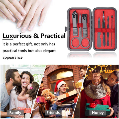 Maniküre Pediküre Set 7-teilig Nagelset Etui Edelstahl Ledertasche