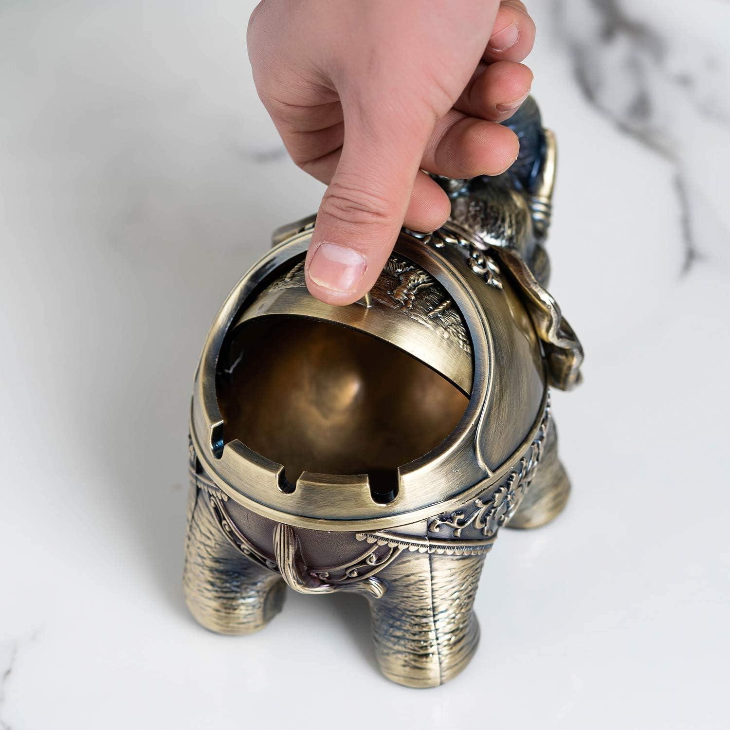 Vintage Elefant Aschenbecher Metall Deckel 40 Zigarettenspitzen Blau