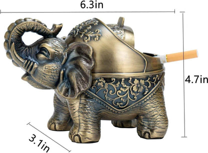Windfester Vintage Metall Elefant Aschenbecher mit Deckel für Innen