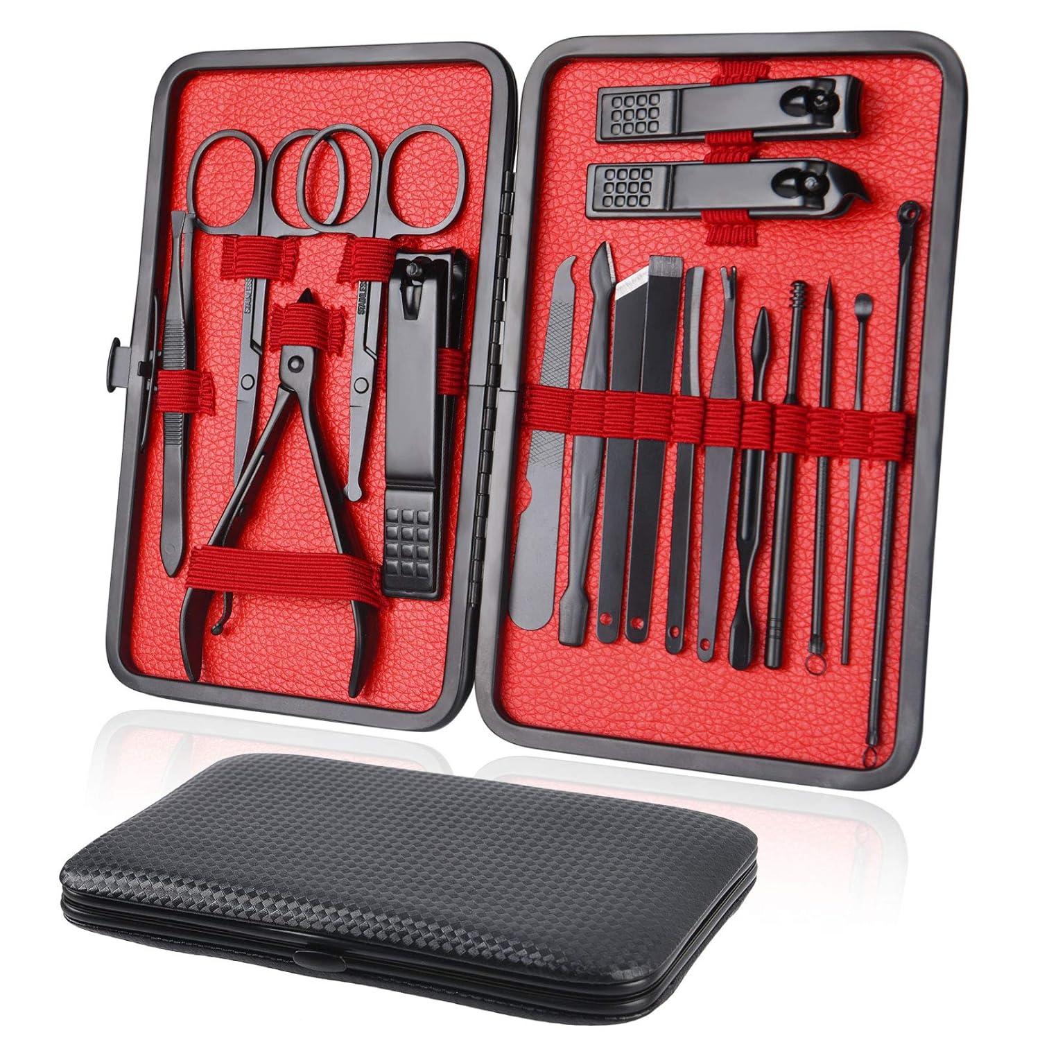 Maniküre Pediküre Set 18-teilig Nagelknipser Edelstahl PU Ledertasche