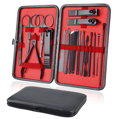 Maniküre Pediküre Set 18-teilig Nagelknipser Edelstahl PU Ledertasche