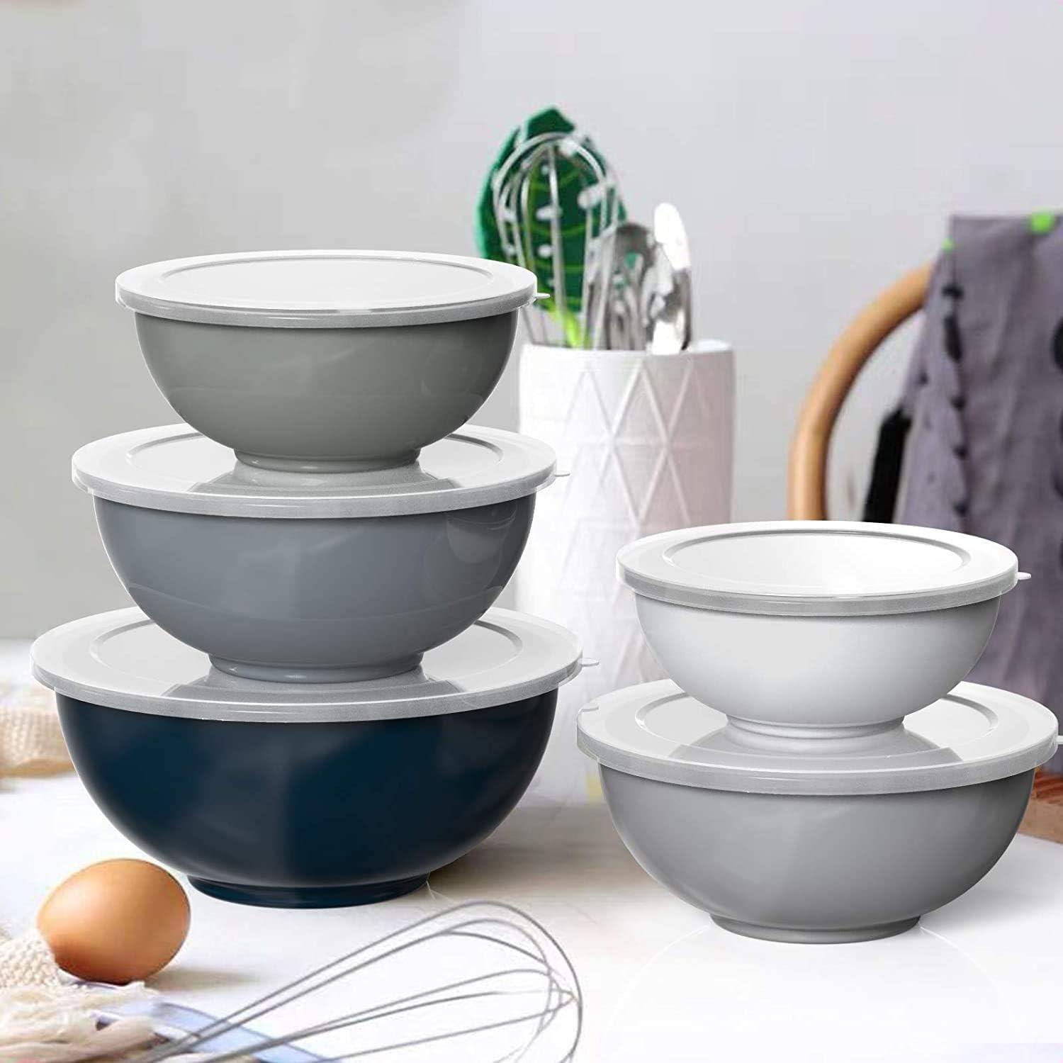 AIKKIL Rührschüssel Set 6-tlg. Plastik Salatschüssel mit Deckel Gabeln Löffel