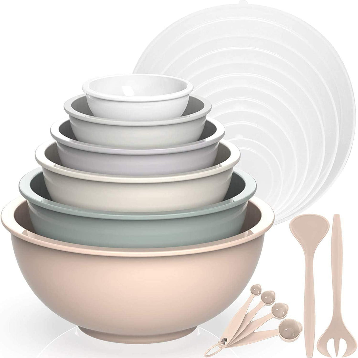 Rührschüssel Set Plastik Salatschüssel mit Deckel Gabeln Messlöffel