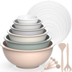 Rührschüssel Set Plastik Salatschüssel mit Deckel Gabeln Messlöffel