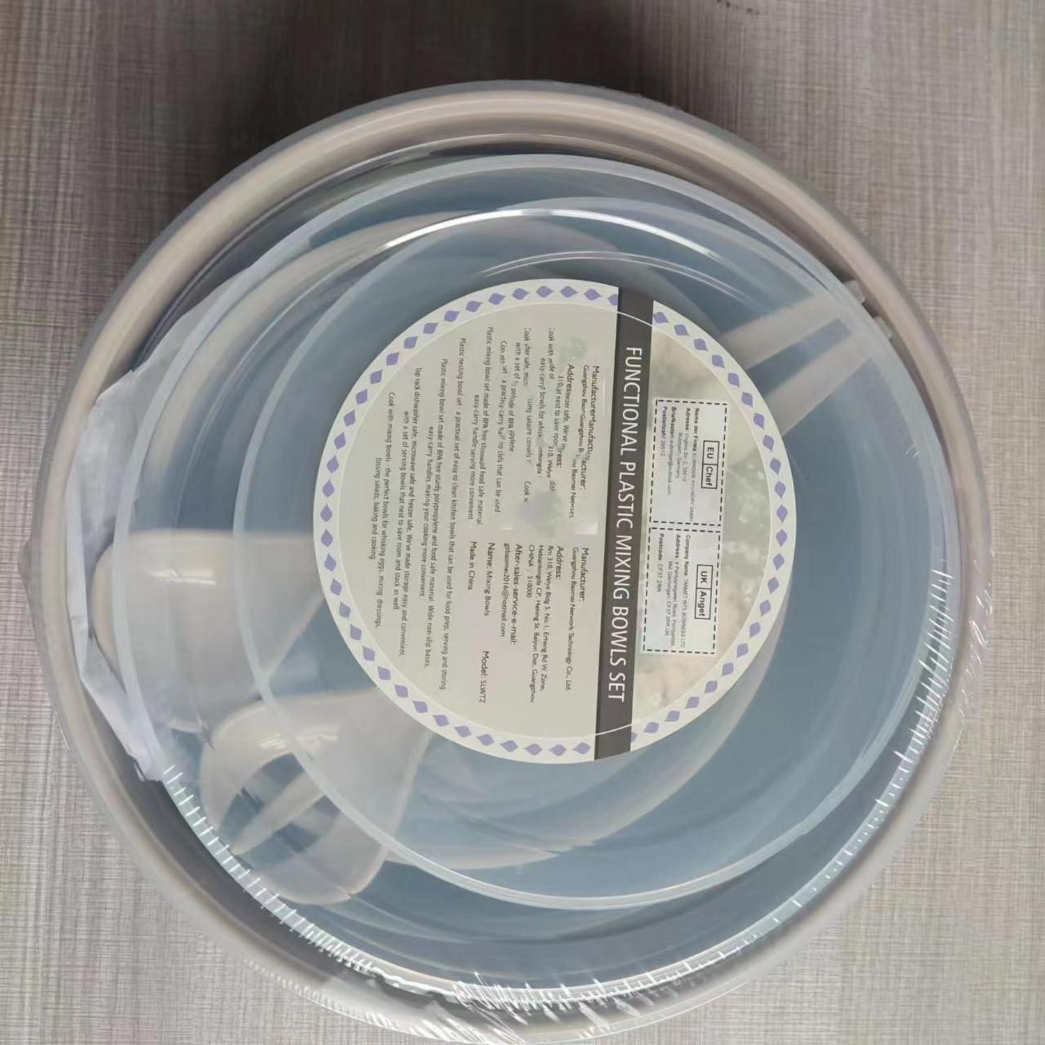Rührschüssel Set 6-teilig Plastik Salatschüssel mit Deckel Gabeln Messlöffel BPA-frei stapelbar Khaki