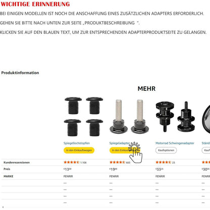 Motorrad Lenkerendenspiegel CNC Aluminium Blendschutz