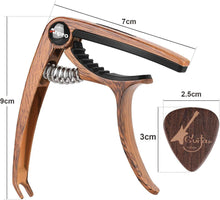 Kapodaster für Gitarre mit 6 Plektren, Holzmaserung