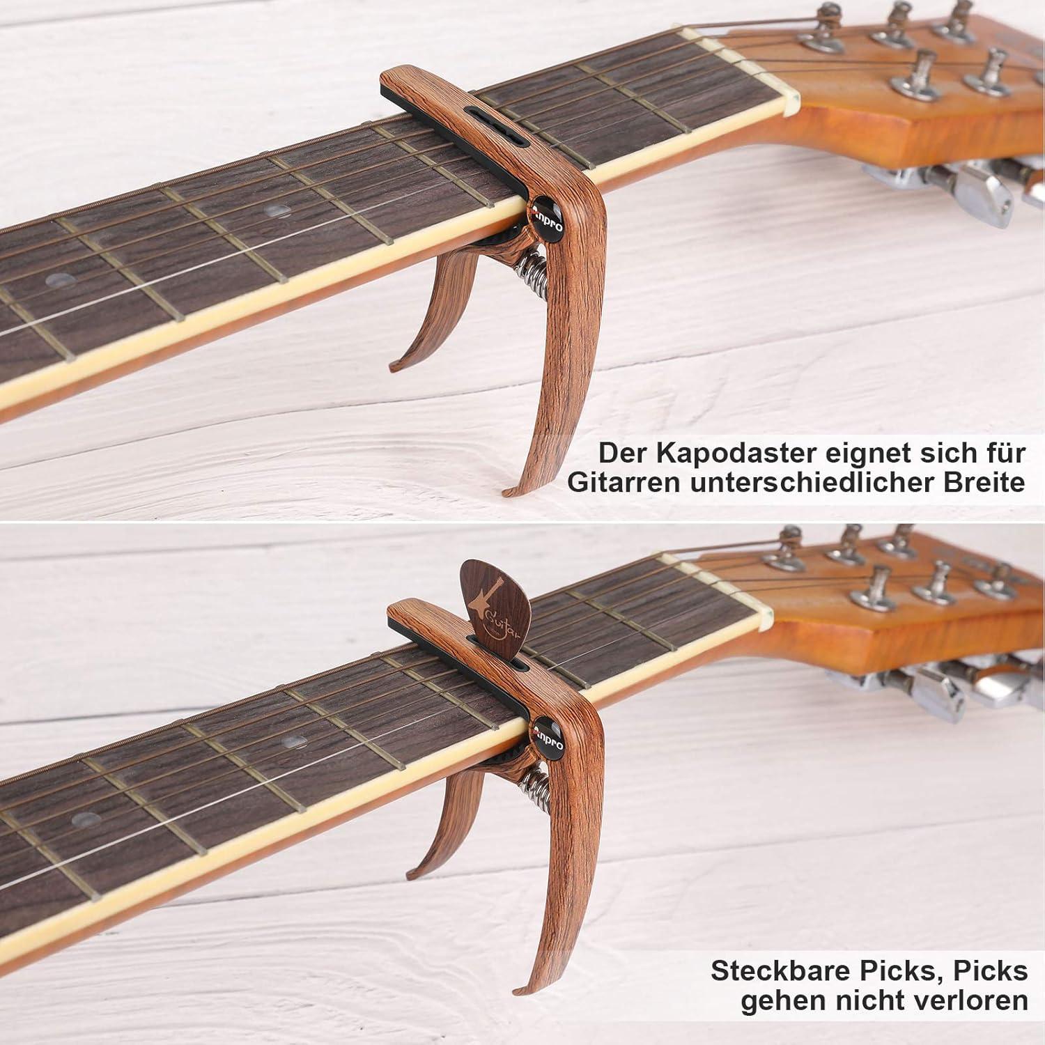 Gitarre Kapodaster mit 6 Plektrum Picks für Akustik- und E-Gitarre