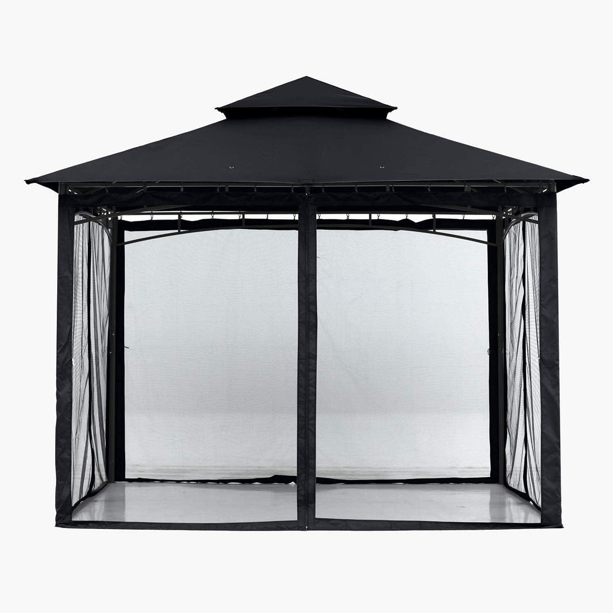 Gartenpavillon 2,5x2,5m mit Netz und Doppeldach, Schwarz