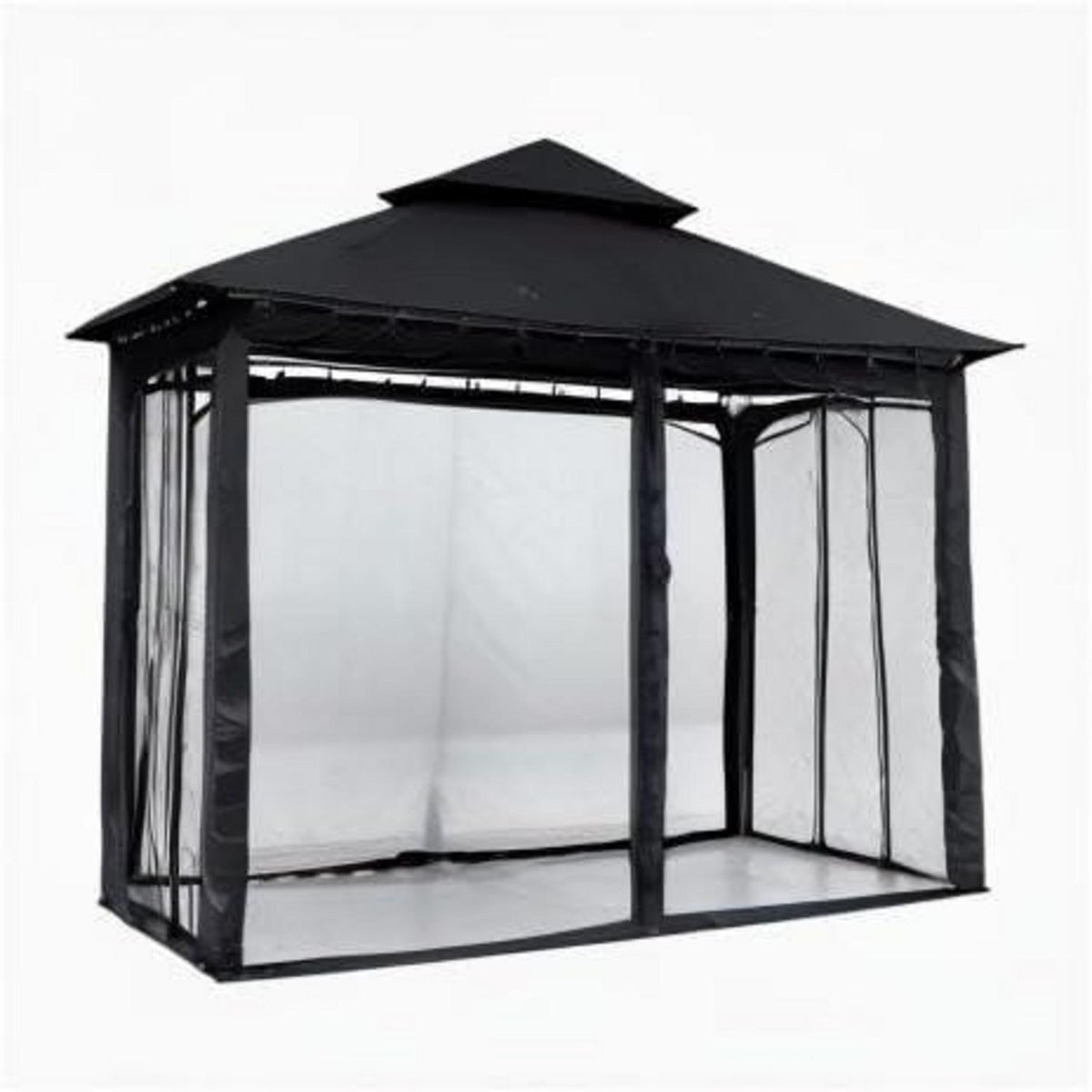 Gartenpavillon 2,5x2,5m mit Netz und Doppeldach, Schwarz