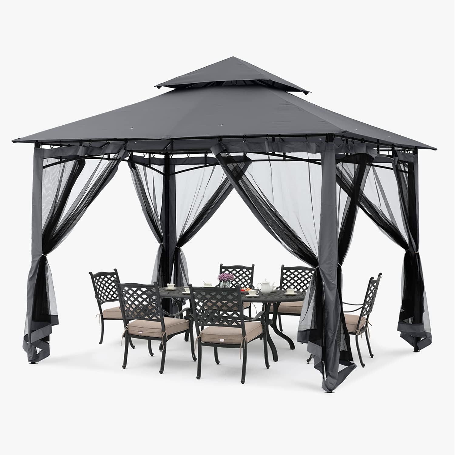 ABCCANOPY Pavillon 2.5x2.5m Wasserdicht Stabil Winterfest mit Netz Grau